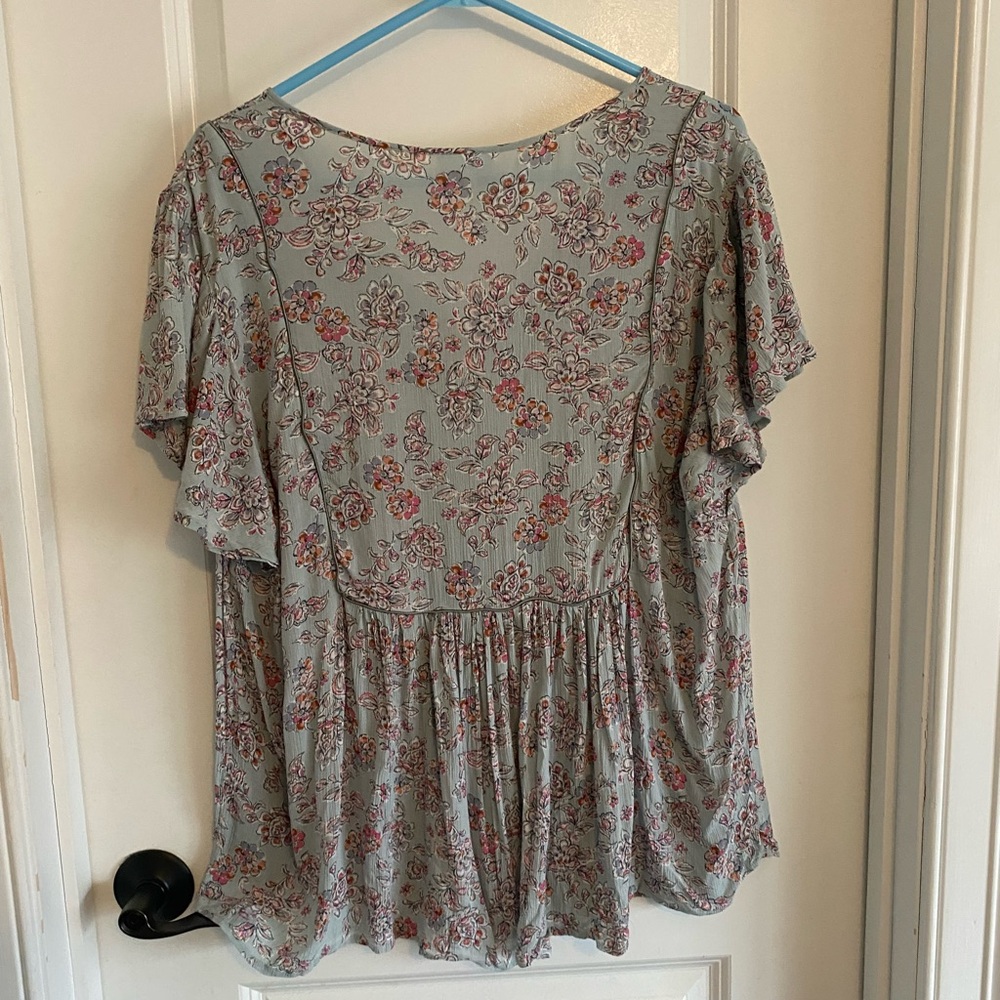 J. Jill Cornflower Blue Floral Peasant Tasseled Blouse - Picture 9 of 11